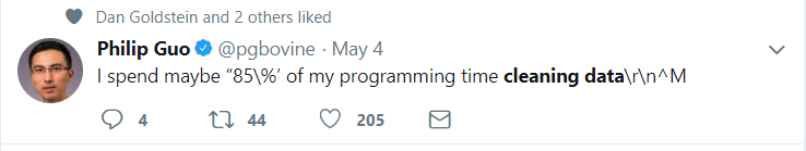 Some insightful tweets about data cleaning/wrangling.